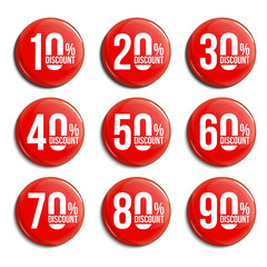 Discount percent glass badges set. Sale promotions collection. Shopping marks