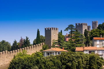 The old city wall of Piran, Istria, Slovenia, Europe