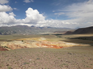 Martian valley illuminated by the sun. Kosh-Agach district, Altai Republic, Russia.