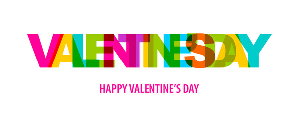 Valentine Day quote rainbow text in bright color.