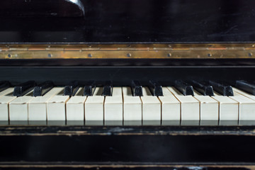 Fototapeta na wymiar Old piano keyboard background with selective focus