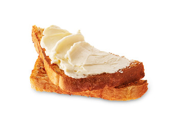 Sandwich with cream cheese. Bruschetta isolated on white background