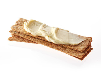Sandwich with cream cheese. Bruschetta isolated on white background