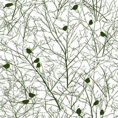 Seamless pattern. Birds sit on branches of a tree or shrub - 313645792