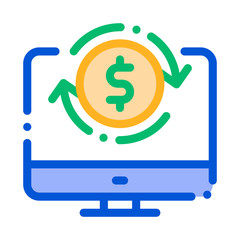 Money Account Verification Vector Thin Line Icon. Online Money Transaction, Financial Internet Banking Payment Operation Linear Pictogram. Dollar Exchange Contour Illustration