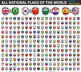 All national flags of the world . Shield flag design . Sport and soccer competition concept . Element vector .