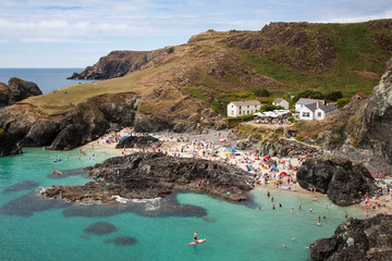 Holiday makers at Kynance Cove, Cornwall