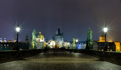 prague charles bridge at night
