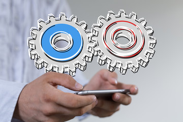 Business, Internet and technology concept. Business select gear icon on virtual screen.