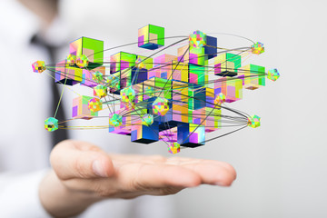 cloud connected to many objects on a virtual screen.