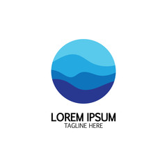 Isolated round shape logo. Blue color logotype. Flowing water image. Sea, ocean, river surface.