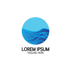 Isolated round shape logo. Blue color logotype. Flowing water image. Sea, ocean, river surface.