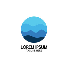 Isolated round shape logo. Blue color logotype. Flowing water image. Sea, ocean, river surface.