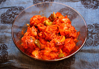 Chili chicken boneless in a bowl