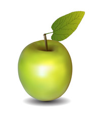 vector green apple with green leaf isolated on a white background