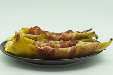 stuffed peppers with feta cheese and bacon. ketogenic diet.