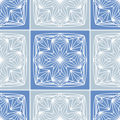 Classic blue gray quilt block vector seamless pattern. Beautiful quilt block pattern in blue, grey and white.
