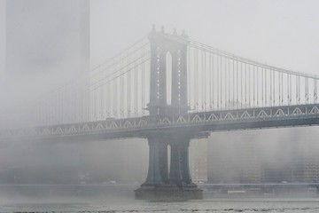 Manhattan Bridge and Skyline on a Foggy Day