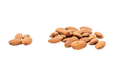 Almond nuts isolated with white background.