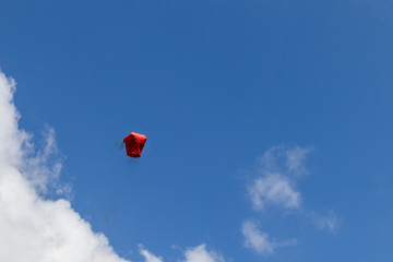 Floating red lanterns in blue sky background at Shifen, Taiwan.