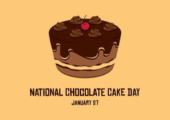 National Chocolate Cake Day vector. Chocolate cake with cherry vector. Cake with chocolate icing vector. Chocolate Cake Day Poster, January 27. Important day