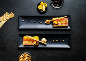 Overhead view of dessert served on plates