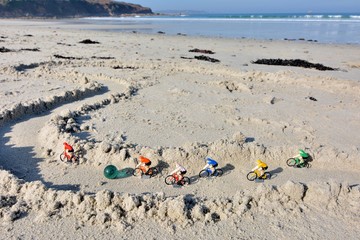 Little cycling race game on a beach in Brittany. France