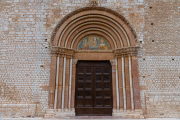 Fototapeta na wymiar L'Aquila, Abruzzo, Basilica of Santa Maria di Collemaggio, a religious symbol of the city, dating back to 1288