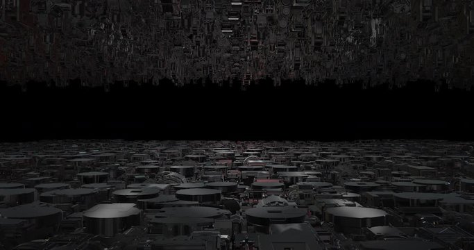 Alien Spaceship Slowly Moving Forward In Infinite Space - Futuristic Abstract Technology Related 4K 3D Animation