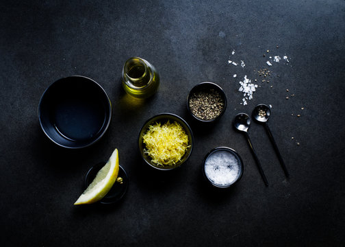 Overhead view of ingredients on table