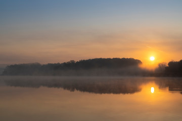 Sunrise on Jenoi pond near Diosjeno, Northern Hungary