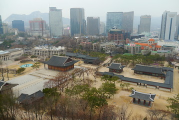 aerial view on big palace, Seoul, South Korea, Asia	