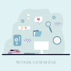 multitasking illustration design. flat design illustration