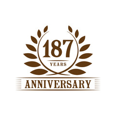 187 years logo design template. One hundred eighty seventh anniversary vector and illustration.