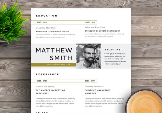Professional and Elegant Resume Layout with Gold Accent