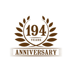 194 years logo design template. One hundred ninety fourth anniversary vector and illustration.