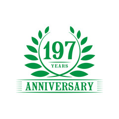 197 years logo design template. One hundred ninety seventh anniversary vector and illustration.