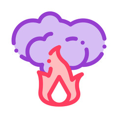 Fire With Smoke Wildfire Vector Thin Line Icon. Conflagration Ecological Fatal Down Environmental Pollution And Venting Linear Pictogram. Dirty Soil, Water, Air Contour Illustration