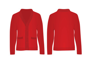 Red woolen cardigan. vector illustration