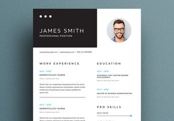 Elegant Resume Layout with Black and Blue Accent