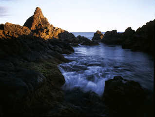 sunset on coast of sea, madeira, portugal