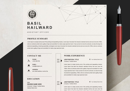 Black and White Resume and Cover Letter Layout Set with Fractal Illustration Element