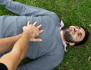 First Aid Emergency CPR rcp on Heart Attack Man , Resuscitation cardio