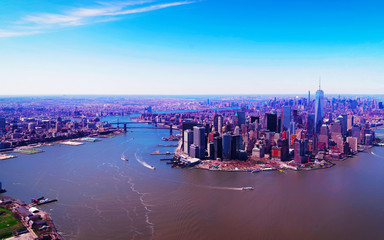 Aerial view from Skyline with Skyscrapers in Lower Manhattan, New York City, America USA. American...
