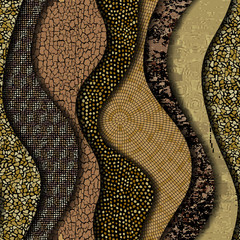 Carved waves of ornamental mosaic tile patterns. Different mosaic textures. Vector image.