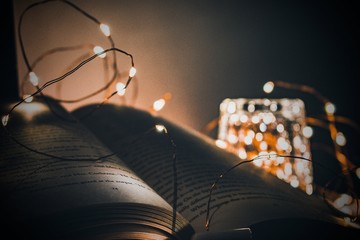 Book in copper lights