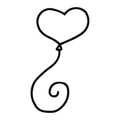 Balloon heart shape. Hand drawing lines black and white image. Vector illustration. Valentine's day. Love