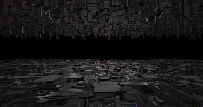 Complex Spaceship Slowly Flying In Outer Space - Futuristic Abstract Technology Related 4K 3D Animation