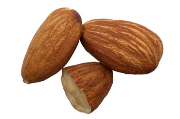 Almond nuts isolated on white background with clipping path