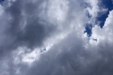Cirrus-Cumulus clouds. Dark gray clouds in a blue sky